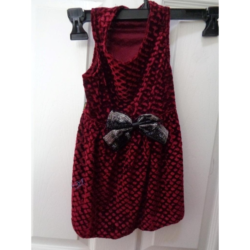 Fitwarm Dog Pet Dress Burgandy with Bow Large